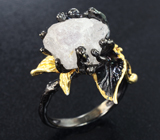 Серебряное кольцо с кристаллом кварца и родолитом