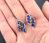 Замечательные серебряные серьги с насыщенно-синими сапфирами Серебро 925