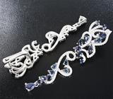 Изысканные серебряные серьги с синими сапфирами Серебро 925