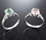 Два кольца с розовым муассанитом 2,65 карата и зеленым турмалином 3,05 карата Золото