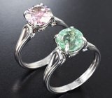 Два кольца с розовым муассанитом 2,65 карата и зеленым турмалином 3,05 карата