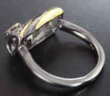 Серебряное кольцо с кристаллическим черным опалом и васильковым сапфиром Серебро 925