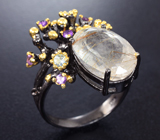 Серебряное кольцо с рутиловым кварцем, бесцветными топазами и аметистами