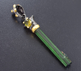 Серебряный кулон с кристаллом зеленого и ограненным желтым турмалинами Серебро 925