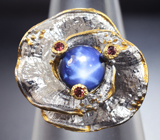 Серебряное кольцо cо звездчатым сапфиром и родолитами Серебро 925