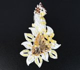 Серебряный кулон с резным цитрином, синим и желтым сапфирами и альмандинами гранатами Серебро 925
