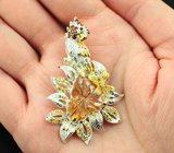 Серебряный кулон с резным цитрином, синим и желтым сапфирами и альмандинами гранатами Серебро 925