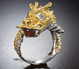 Скульптурное серебряное кольцо «Дракон» с кристаллическим черным опалом и танзанитами Серебро 925