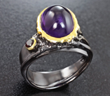 Серебряное кольцо со сливовым аметистом и родолитом
