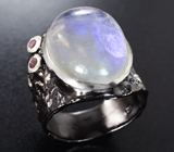 Серебряное кольцо с лунным камнем 25+ карат и розовыми турмалинами Серебро 925