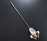 Серебряная булавка с розовым кварцем 18+ карат, аметистом и розовым турмалином Серебро 925