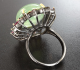 Серебряное кольцо с пренитом 21+ карат и разноцветными турмалинами