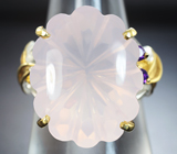 Серебряное кольцо с резным розовым кварцем 23+ карат и аметистами Серебро 925