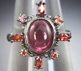 Серебряное кольцо с рубином 3,07 карата и сапфирами Серебро 925