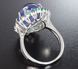 Превосходное серебряное кольцо с крупным танзанитом, изумрудами и рубинами Серебро 925