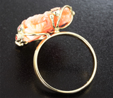 Золотое кольцо с резным кораллом 15,97 карата, турмалинами и оранжевыми сапфирами