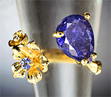 Золотое кольцо с бархатисто-фиолетовым танзанитом 3,42 карата и бриллиантом Золото