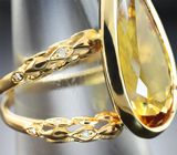 Золотое кольцо с крупным медовым гелиодором 9,35 карата и бриллиантами Золото
