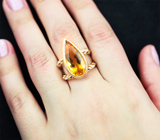 Золотое кольцо с крупным медовым гелиодором 9,35 карата и бриллиантами Золото