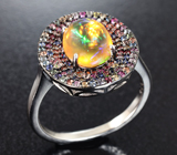Серебряное кольцо с эфиопским опалом и разноцветными сапфирами бриллиантовой огранки Серебро 925