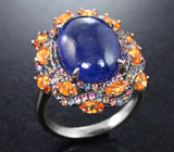 Роскошное серебряное кольцо с танзанитом 10+ карат и разноцветными сапфирами