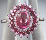 Превосходное серебряное кольцо с рубинами и розовыми сапфирами бриллиантовой огранки Серебро 925