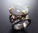 Серебряное кольцо с агатом и родолитами
