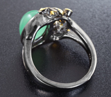 Серебряное кольцо с хризопразом и турмалинами
