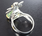 Серебряное кольцо с зелеными аметистами и турмалинами Серебро 925