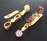 Золотые серьги с рубиновой, титановой и розовой шпинелью 2,81 карата и бриллиантами Золото