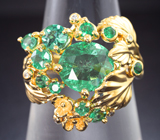 Золотое кольцо с невероятной красоты уральскими изумрудами 3,08 карата и бриллиантами Золото