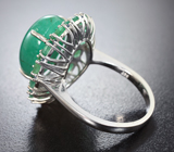 Серебряное кольцо с крупным кабошоном изумруда 8,45 карата, ограненными изумрудами и синими сапфирами Серебро 925