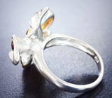 Серебряное кольцо с кристаллическими эфиопскими опалами и альмандинами гранатами