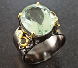 Серебряное кольцо с зеленым аметистом 10+ карат, турмалинами и топазами