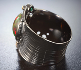 Серебряное кольцо с кристаллическим черным опалом и хризопразом Серебро 925