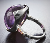 Серебряное кольцо с аметистом 37,16 карата и розовыми сапфирами Серебро 925