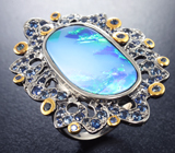 Серебряное кольцо с австралийским дублет опалом 7,5 карата и синими сапфирами Серебро 925