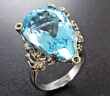 Серебряное кольцо с голубым топазом 24,76 карата и синими сапфирами Серебро 925