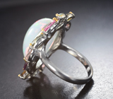 Серебряное кольцо с эфиопским опалом 12,53 карата, родолитом, пурпурно-розовым сапфиром и разноцветными турмалинами Серебро 925