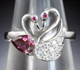 Романтичное серебряное кольцо «Пара» с родолитом и лабораторными рубинами