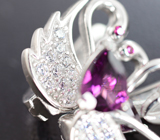 Романтичные серебряные серьги «Пара» с родолитами и лабораторными рубинами 