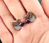 Романтичные серебряные серьги «Пара» с родолитами и лабораторными рубинами 