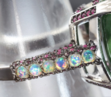 Шикарное серебряное кольцо с изумрудом 21,67 карата, эфиопскими опалами и пурпурными сапфирами бриллиантовой огранки Серебро 925