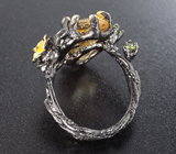 Серебряное кольцо с цитринами и перидотами