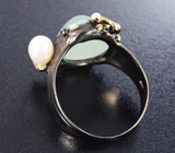 Серебряное кольцо с аквамарином и жемчужиной