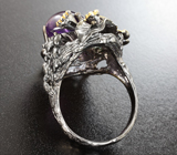 Серебряное кольцо со сливовым аметистом, перидотами, альмандином гранатом и турмалином Серебро 925