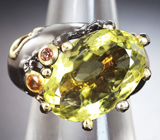 Серебряное кольцо с лимонным цитрином, желтым сапфиром и родолитом Серебро 925
