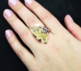Серебряное кольцо с резным лимонным цитрином 20+ карата и альмандинами гранатами