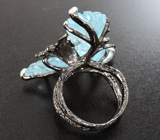 Серебряное кольцо с резными аквамаринами, голубыми топазами и синими сапфирами Серебро 925