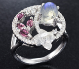 Великолепный серебряный комплект с лунным камнем и родолитами Серебро 925